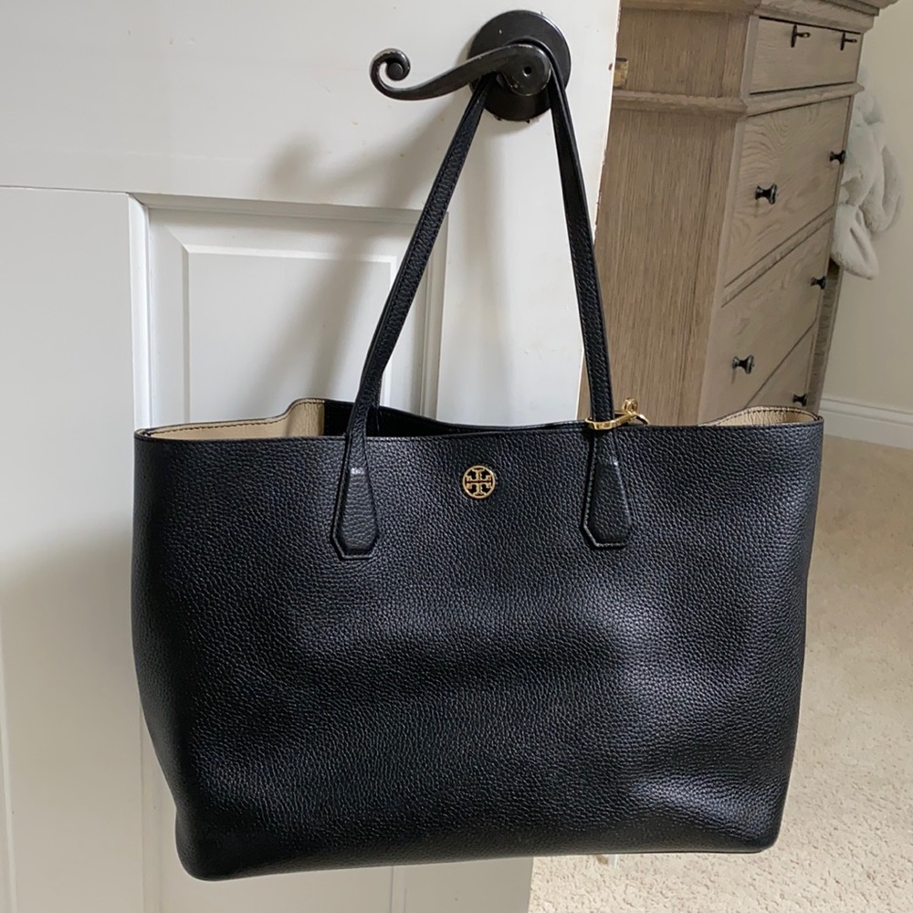 Tory Burch perry leather shoulder tote bag black